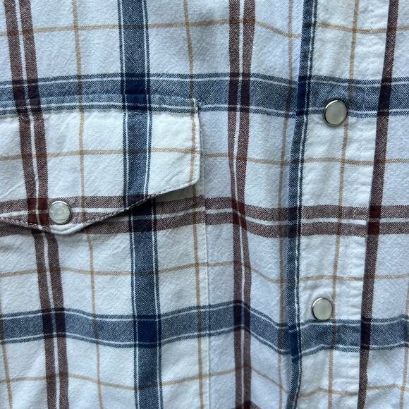 Vintage 90s Panhandle Slim Red Blue White Plaid Check Long Sleeve Western Shirt - Picture 4 of 5